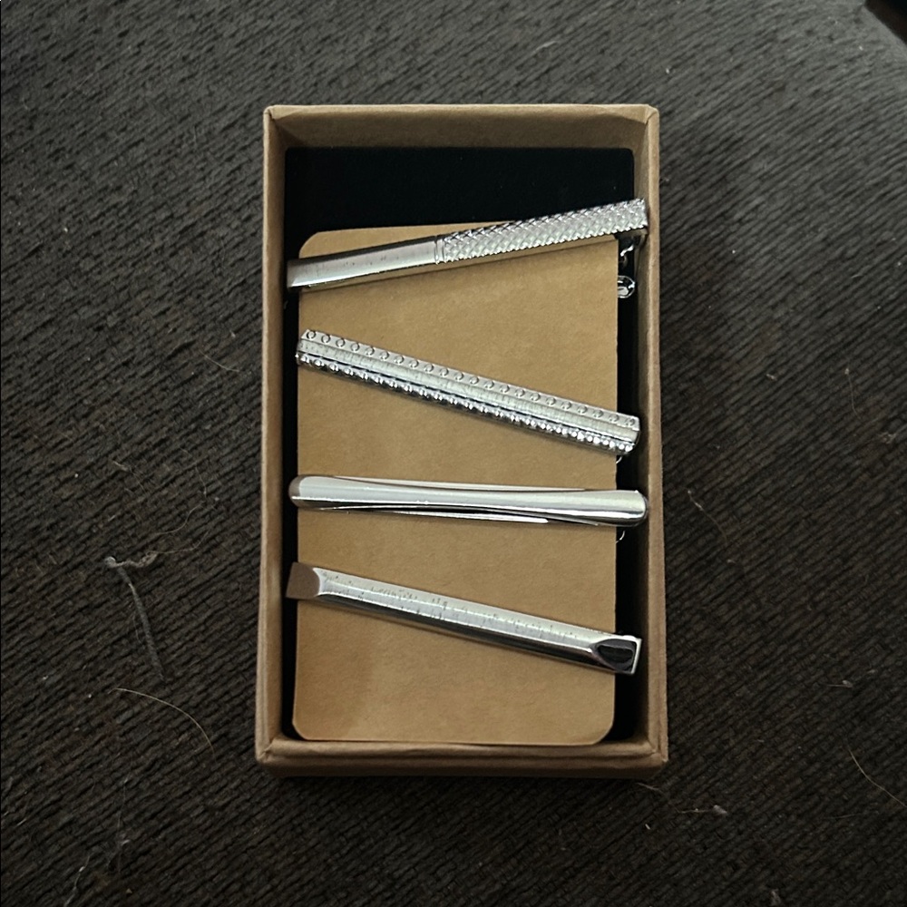 Elegant Silver Tie Clip Set